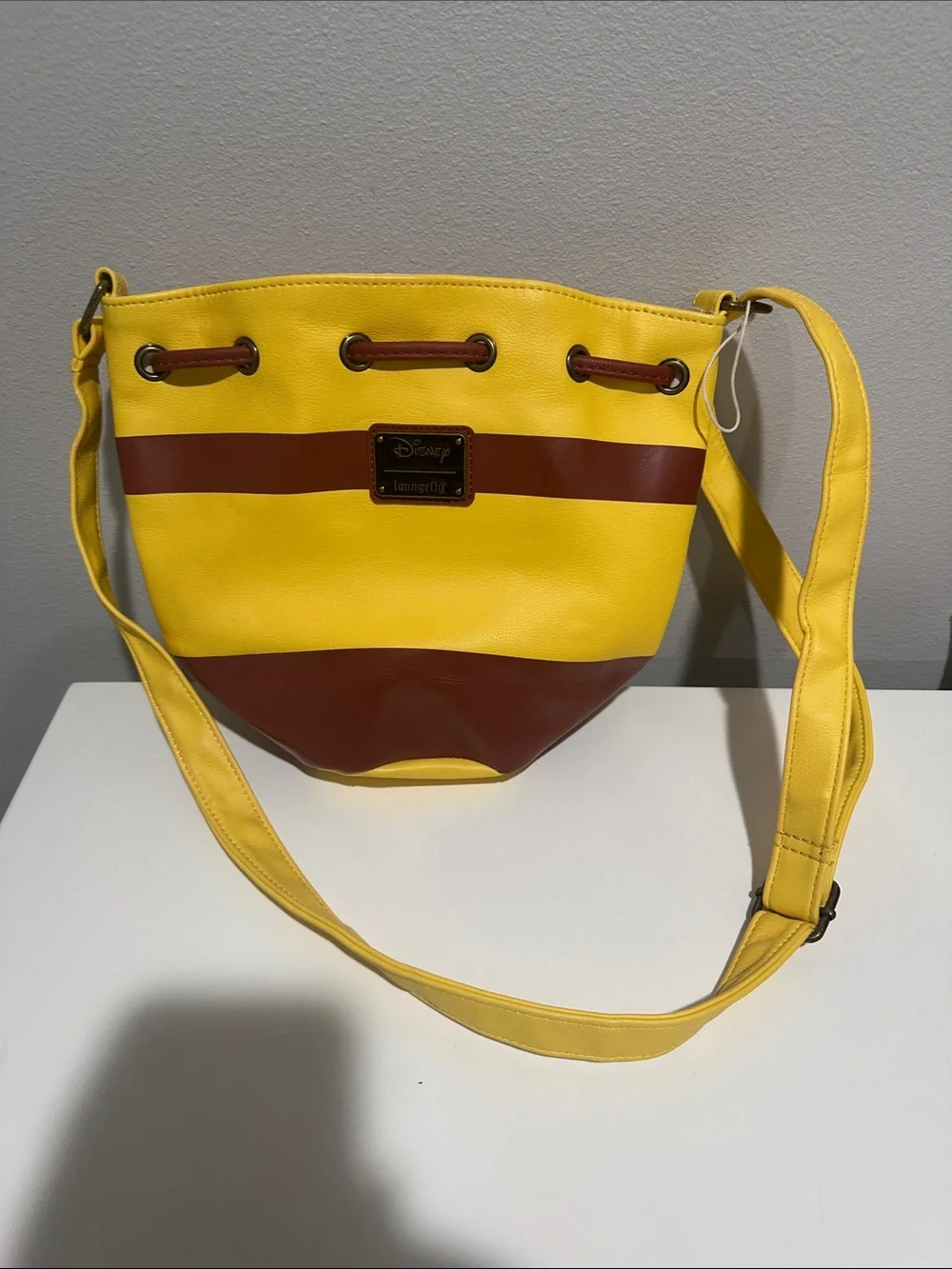 Loungefly Yellow and Brown 'HUNNY' Drawstring Crossbody Bag